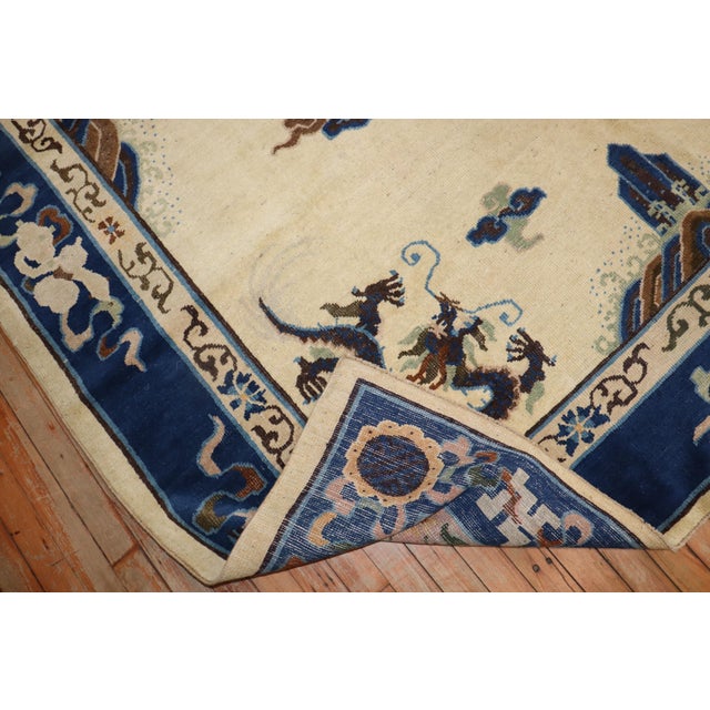 Textile Zabihi Collection Ivory Antique Chinese Dragon Rug - 7'3" x 9'7" For Sale - Image 7 of 12