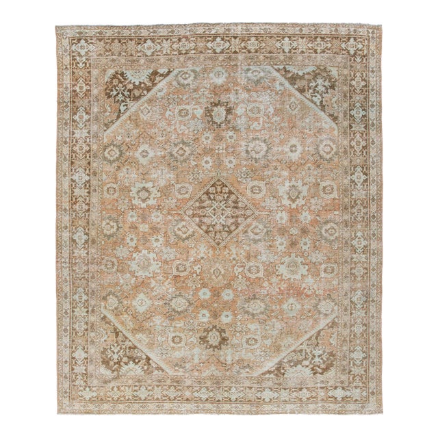 Antique Mahal Handmade Medallion Designed Orange Rust Wool Rug For Sale