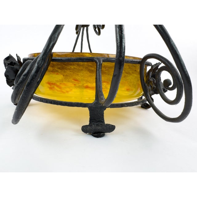 Signed Degué Art Deco Marbled Glass Centerpiece Bowl in Wrought Iron Mount, France 1930s For Sale - Image 15 of 18