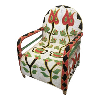 Vintage African Nigerian Small Yoruba Glass Beaded Chair Sized for Kids and Teenagers. For Sale
