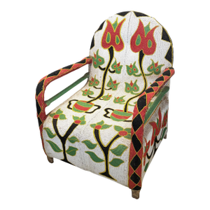 Vintage African Nigerian Small Yoruba Glass Beaded Chair Sized for Kids and Teenagers.