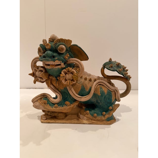 Tan Ceramic Asian Foo Dog Sculpture For Sale - Image 8 of 10