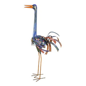 Late 20th CenturyModern Recycled Sculptural Tin Iron Life Size Crane Art Sculpture Statue Bird