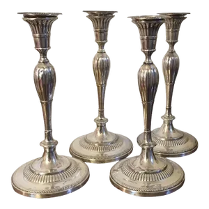 Antique 19th Century English George III Old Sheffield Silver Neoclassical Candlesticks - Set of 4