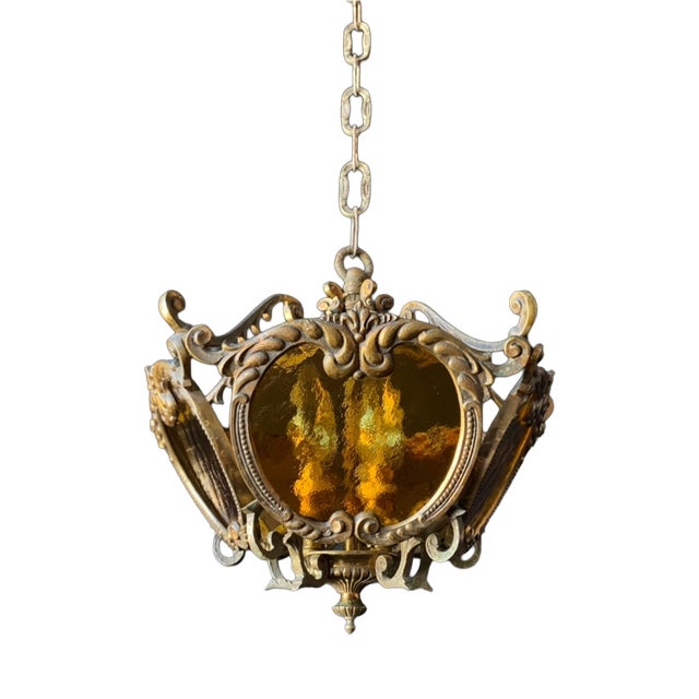 Vintage Brass and Glass Pendant Light, 1960s For Sale
