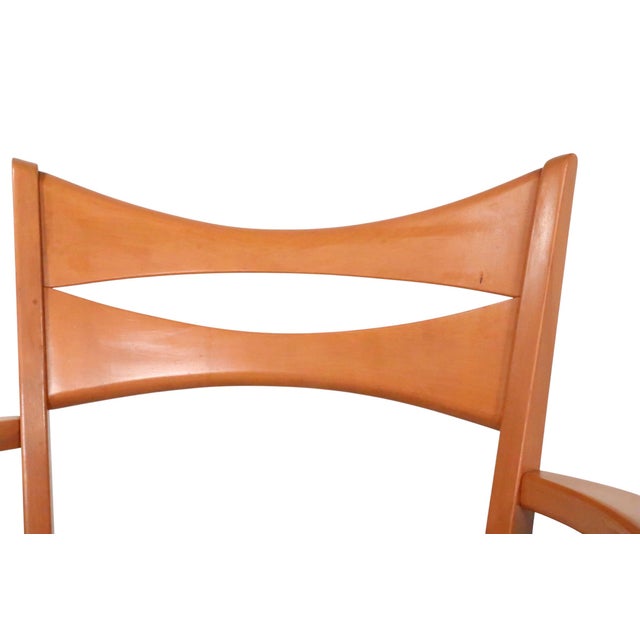 Mid Century Heywood Wakefield Cat's Eye Champagne Model Dining Height Arm Chair M 1553 C For Sale - Image 11 of 12