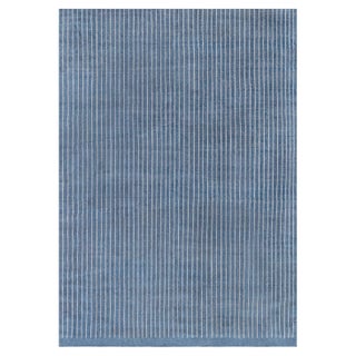 Contemporary Striped Blue and White Handmade Rug by Doris Leslie Blau For Sale