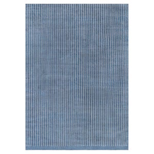 Contemporary Striped Blue and White Handmade Rug by Doris Leslie Blau