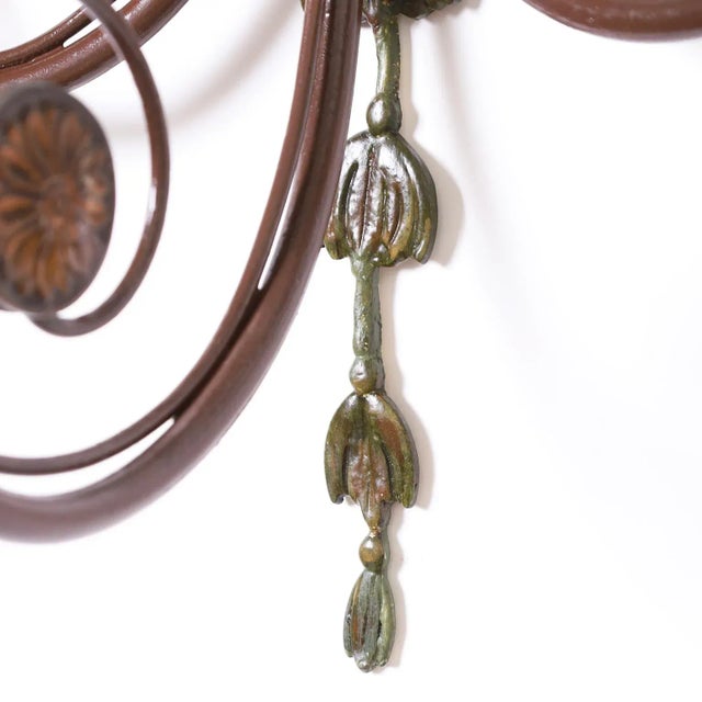Bronze Antique Lyre Form Adam Style Tole Wall Sconces For Sale - Image 8 of 11
