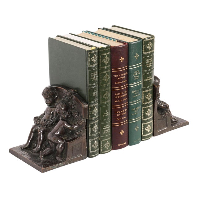 Antique Bronze Classical Cupid Bookends, 1800s, Set of 2 For Sale