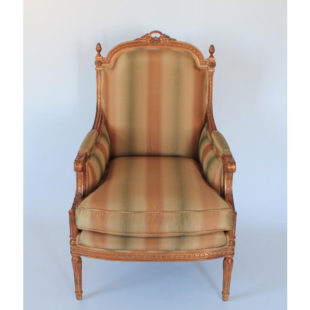 Wood Louis XVI Style Upholstered Bergere For Sale - Image 7 of 18