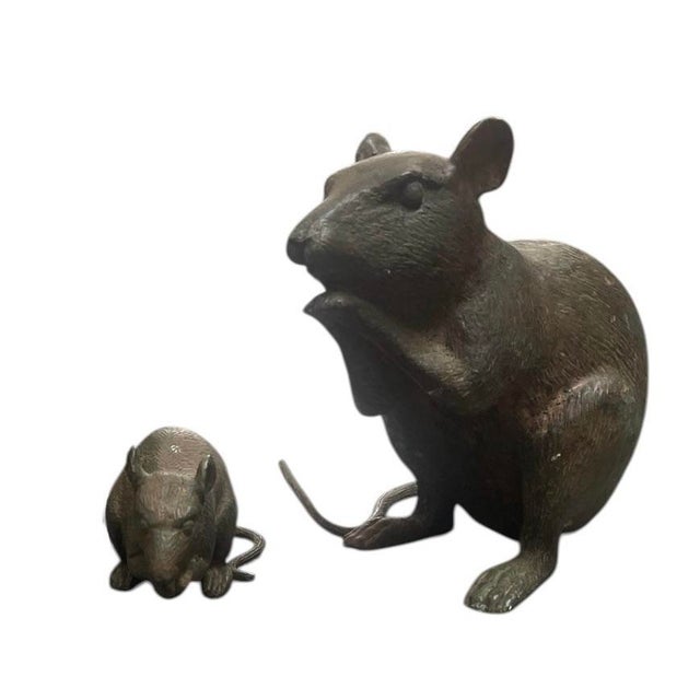 Whimsical Bronze Field Mouse Statuettes – Set of Two For Sale - Image 4 of 12