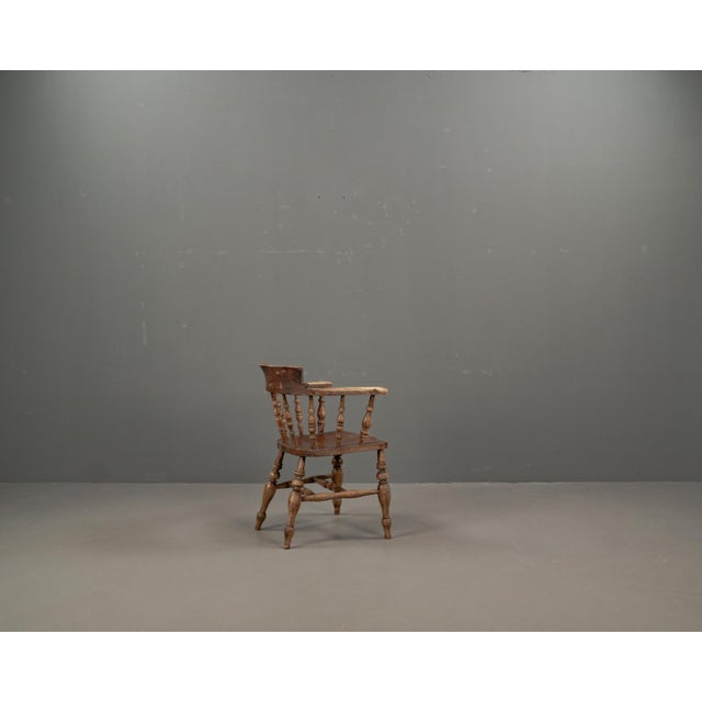 Antique English Elm Wood Captains Chair, 1890s For Sale - Image 4 of 18