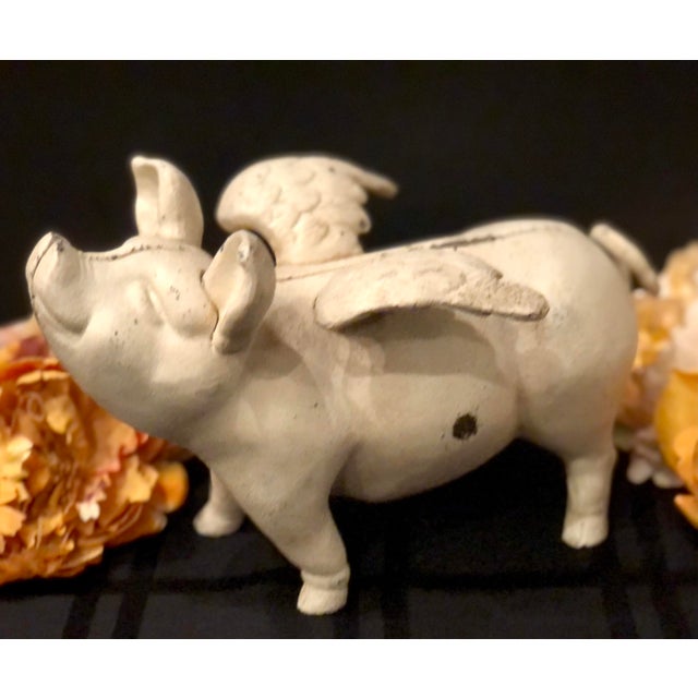 Mid Century Vintage Pig Cast Iron Piggy Bank "When Pigs Fly" Chairish