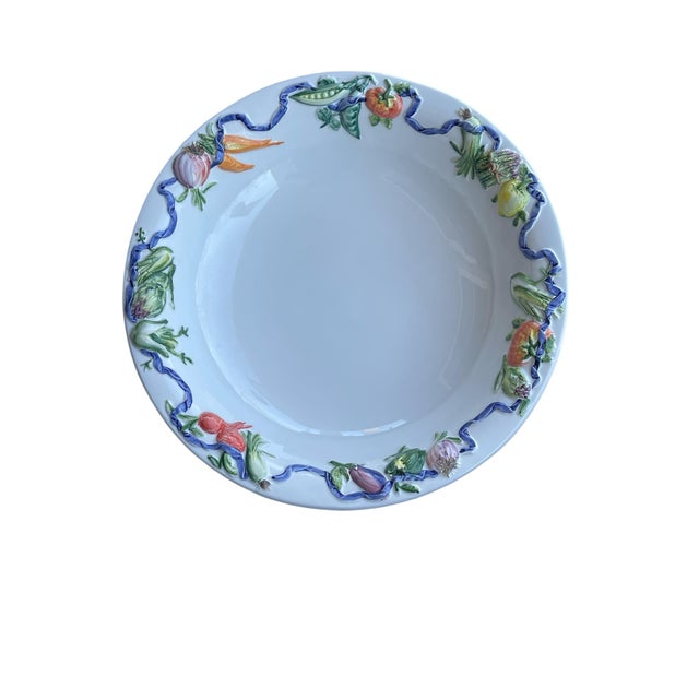 Mid-Century Modern 1980s Italian Hand-Painted Serving Bowl Platter With Embossed Vegetables ~ a Pair For Sale - Image 3 of 10