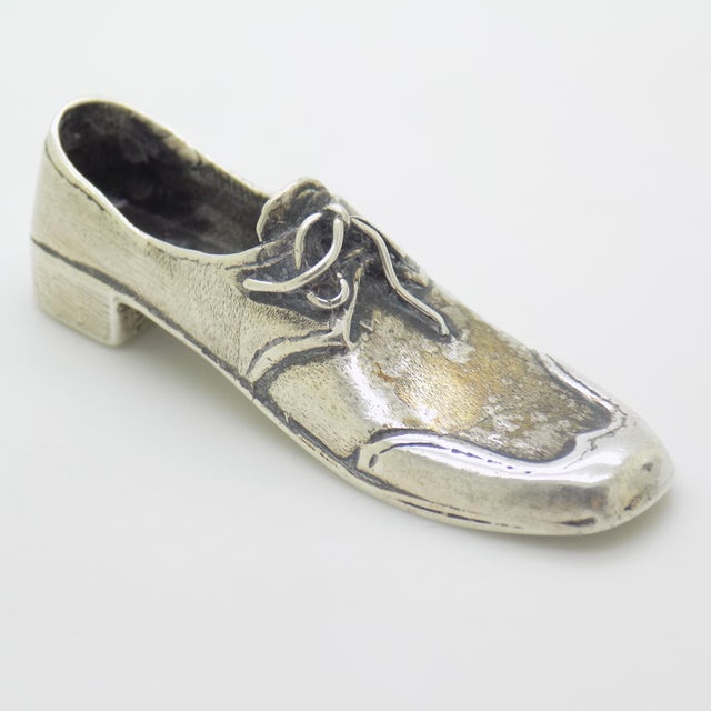 Italian Vintage Italian Handmade Genuine Sterling Silver 925 Men’s Shoe Heavy Miniature For Sale - Image 3 of 10