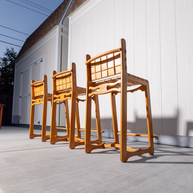 Vintage Studio Handcrafted Oak Counter Stools by John M. Toy - Set of 3 For Sale - Image 10 of 15
