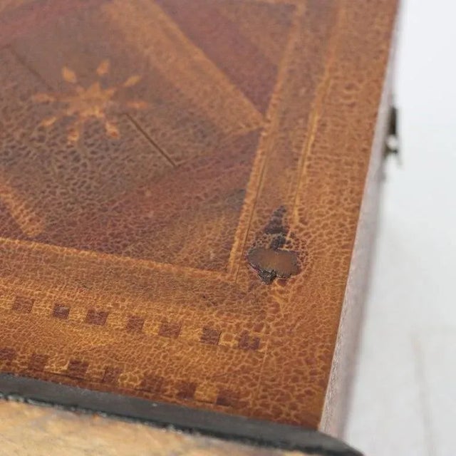 Antique Mixed Wood & Marquetry Cigar Box With Glass Insert C1910 For Sale - Image 9 of 12