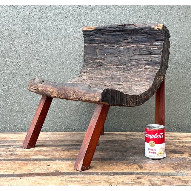Mid 20th Century Vintage Primitive Wood Slab Chair For Sale - Image 5 of 12