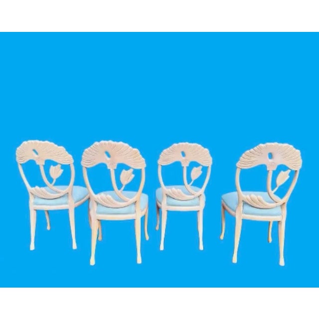 Phyllis Morris Vintage Hand Carved Italian Dining Chairs With New Upholstery in the Style of Phyllis Morris - Set of 4 For Sale - Image 4 of 11