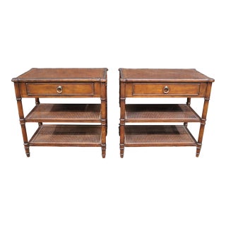 Drexel Heritage Mahogany & Cane Nightstands For Sale