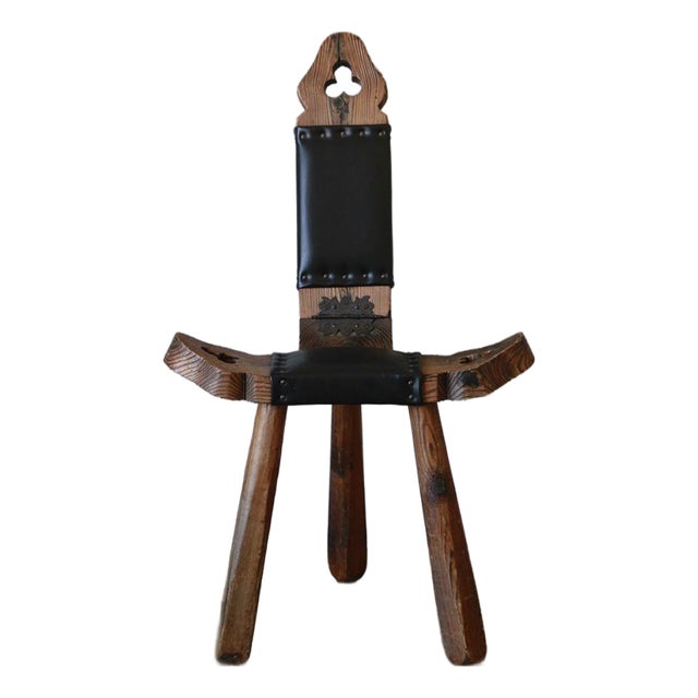 Mid-20th Century Hand-Carved Spanish Brutalist Pine Fireside Chair For Sale