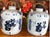 Set of three ceramic sake barrels. 12ʺW × 12ʺD × 15ʺH