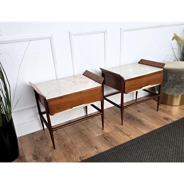 Mid-Century Modern Italian Art Deco Nightstands with Marble Top, 1950s, Set of 2 For Sale - Image 6 of 12