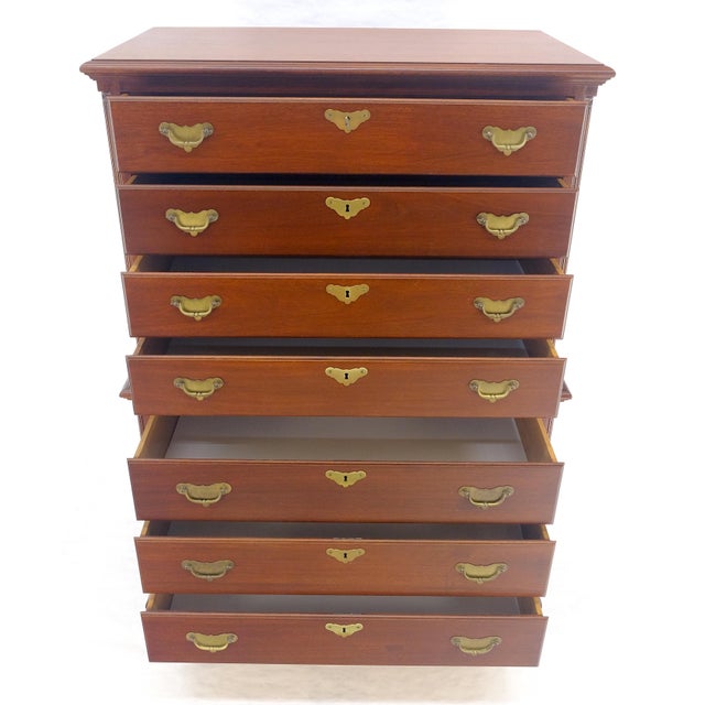Bracket Feet Solid Mahogany Brass Pull Federal Style 7 Drawer High Chest Dresser For Sale - Image 18 of 18