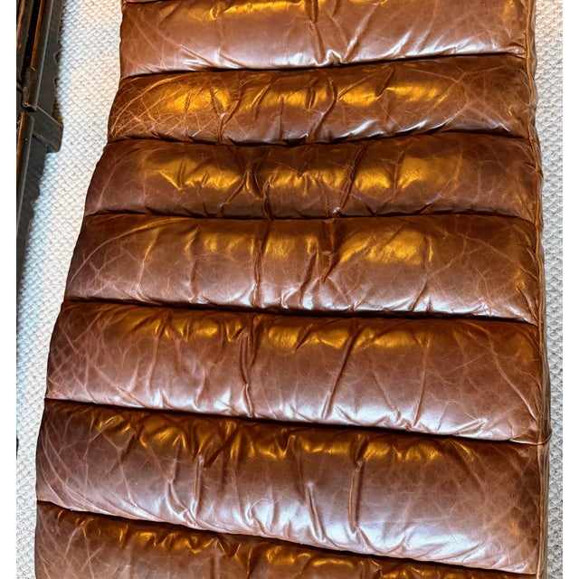 Animal Skin Restoration Hardware Leather Oviedo Chaise Lounge Chair in Vintage Cigar Leather With Chrome Base For Sale - Image 7 of 17