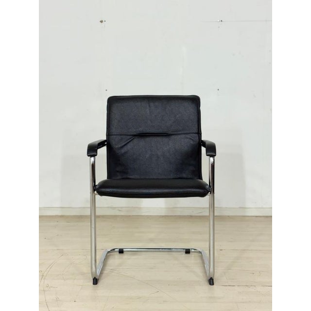 Cantilever Chair in Black Leather For Sale - Image 4 of 7