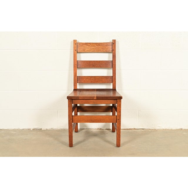 An exceptional antique Mission or Arts & Crafts period ladder back desk chair, side chair, or dining chair By L. & J. G....