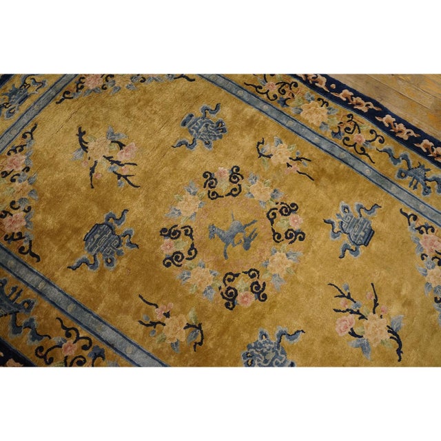 1980s Vintage 1980s Floral Modern Oriental Chinese Silk Carpet 4'1'' X 6'2" Small Rug For Sale - Image 5 of 11