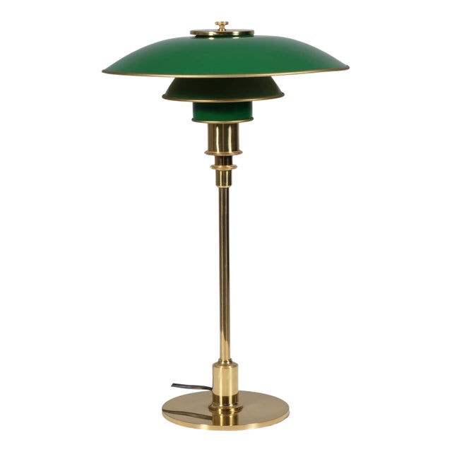 3/2 Table Lamp Annivesary Edition in Green Lacquered and Brass by Poul Henningsen for Louis Poulsen, 1990s For Sale