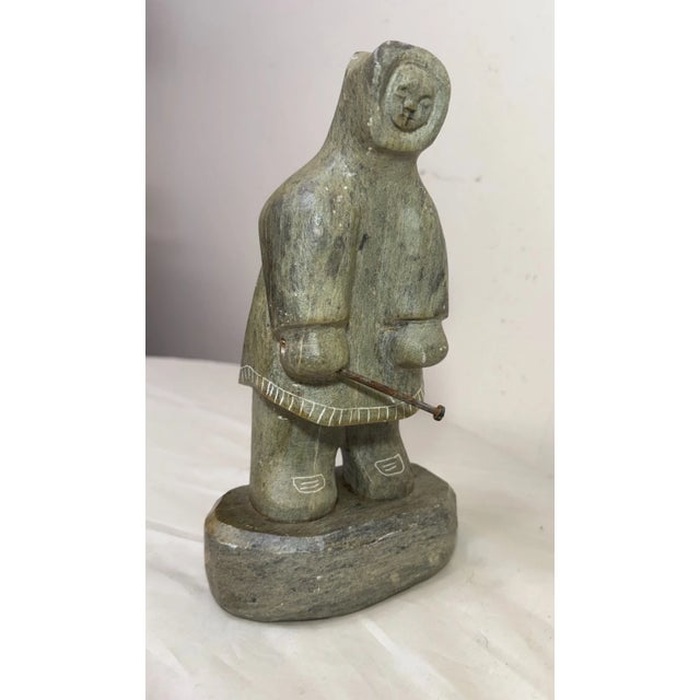 Figurative Vintage Hand Carved Soapstone Canadian Figure Dimu Eskimo Sculpture Inuit Statue For Sale - Image 3 of 12
