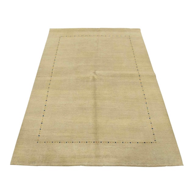 Gabbeh Rug 5’6” X 7’6” Beige Wool Contemporary Hand-Knotted Carpet For Sale