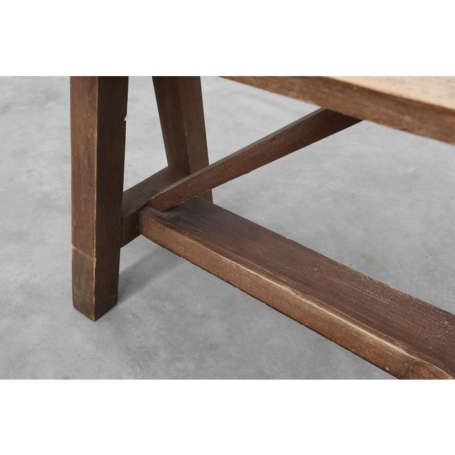 Wood Antique French Rustic Oak Trestle Bench, 1890s For Sale - Image 7 of 14