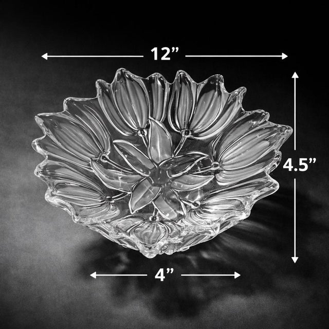 Title Vintage Frosted Floral Art Glass Centerpiece Bowl – Sculptural Tulip Petal Design – 12” Palm Beach / Hollywood...
