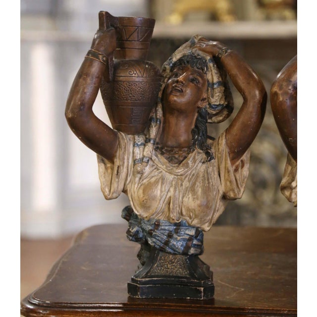 Spanish Pair of Early 20th Century Spanish Painted Terracotta Figurines For Sale - Image 3 of 10