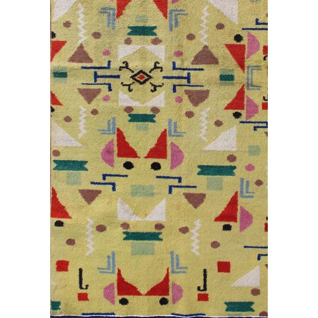 Art Deco Art Deco Design Turkish Rug With a Modern Design in Yellow and Multi Colors For Sale - Image 3 of 10