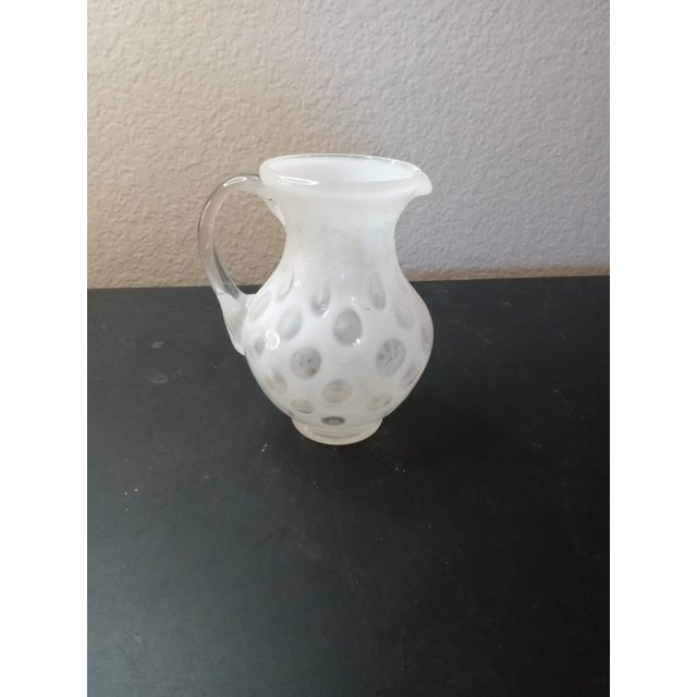 American 1960s Fenton White Coin Dot Glass Mini Pitcher Vase For Sale - Image 3 of 4