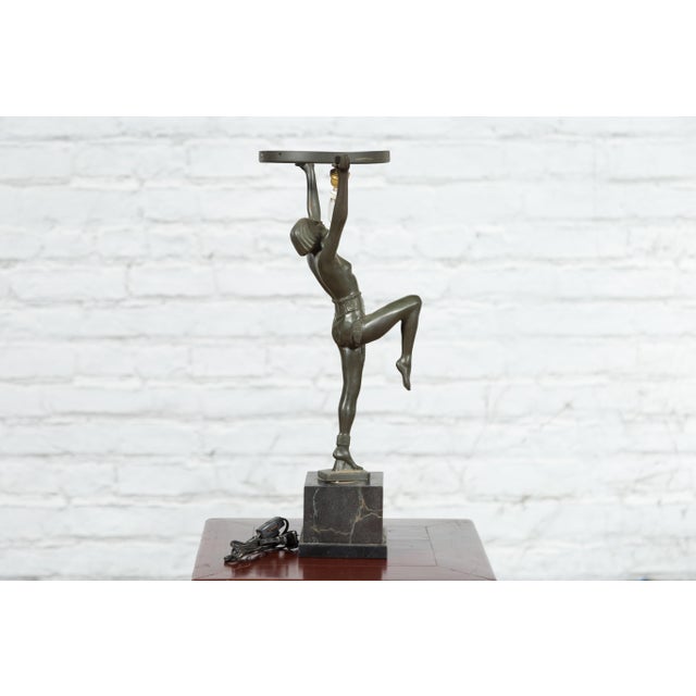 Vintage Art Deco Style Lost Wax Cast Bronze Table Lamp Depicting a Young Dancer For Sale - Image 10 of 10
