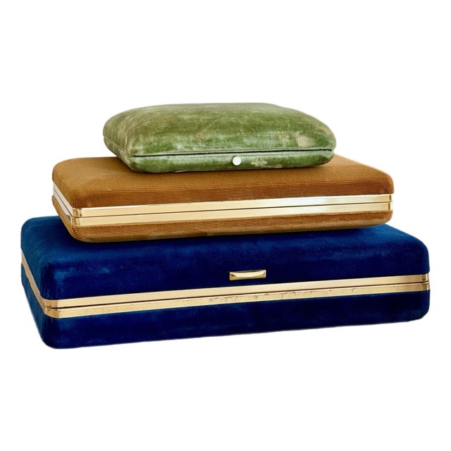 Mid-Century Velvet Jewel Tones Rectangular Jewelry Boxes – Set of 3 For Sale