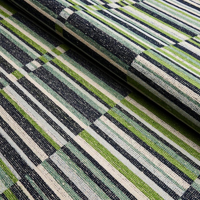 Schumacher Sample - Schumacher Tierra Stripe Fabric, Green & Blue For Sale - Image 4 of 5