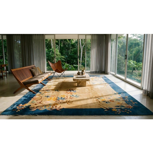 Amazing Beige Background Color withSome Palmettes Asymmetric Patterns Antique Chinese Art Deco Rug For Sale - Image 13 of 13