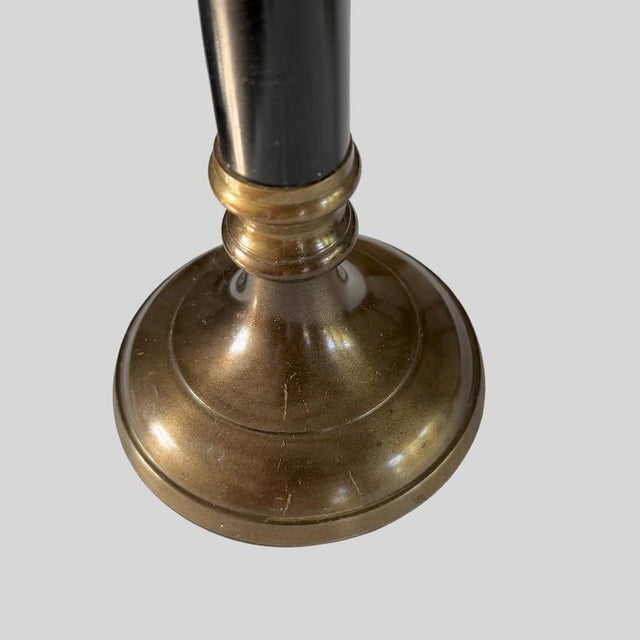 Metal Vintage Neoclassical Brass and Black Metal Column Candlesticks, 1980s, Set of 2 For Sale - Image 7 of 10