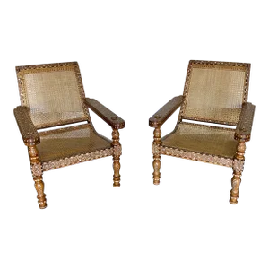 Early 19th Century Anglo Indian Inlaid Plantation Chairs - Set of 2
