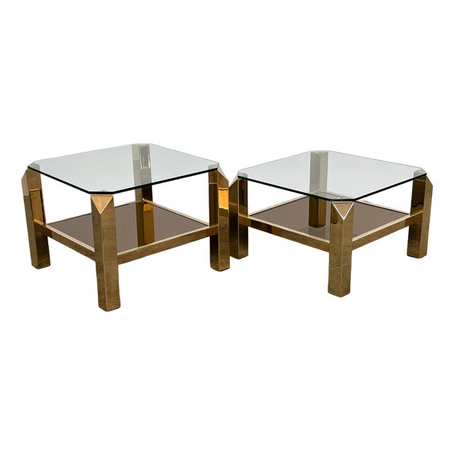 Brass and Glass Coffee Tables from Belgo Chrom, Belgium, 1970s, Set of 2 For Sale