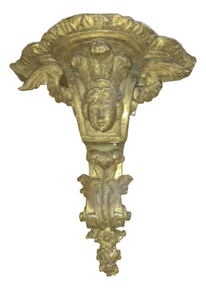 19thc Large French Louis XVI Carved and Gilt Cherub Wall Shelf/ Bracket