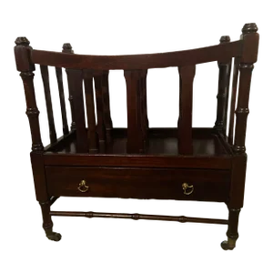 Mid 20th Century Theodore Alexander Style Faux Bamboo Mahogany Canterbury Magazine Rack